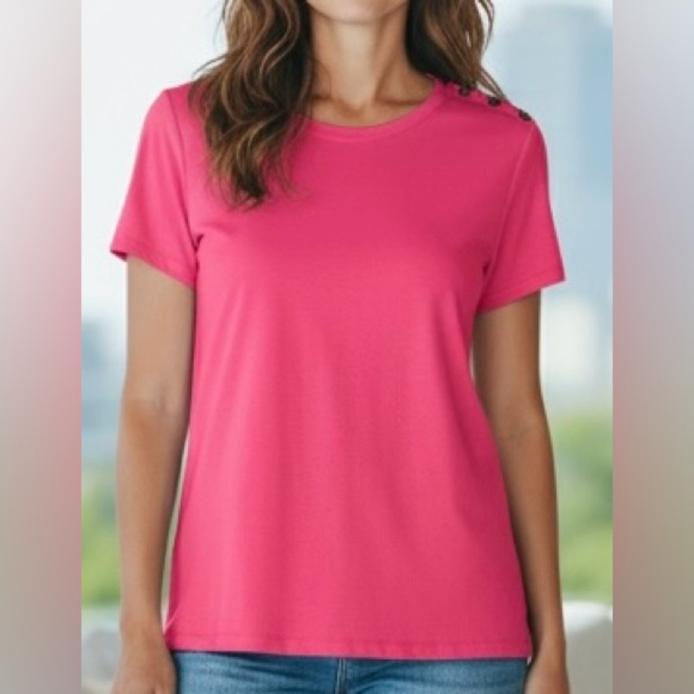 Lauren by Ralph Lauren Sz M Pink Top Shoulder Accent Buttons | GUC